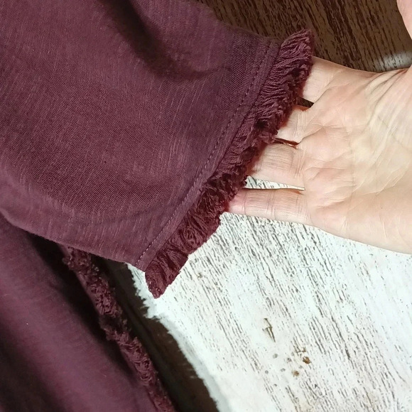 Umgee lagenlook dress tunic split sides fringe on sleeves & hem deep purple sz S - Picture 9 of 9